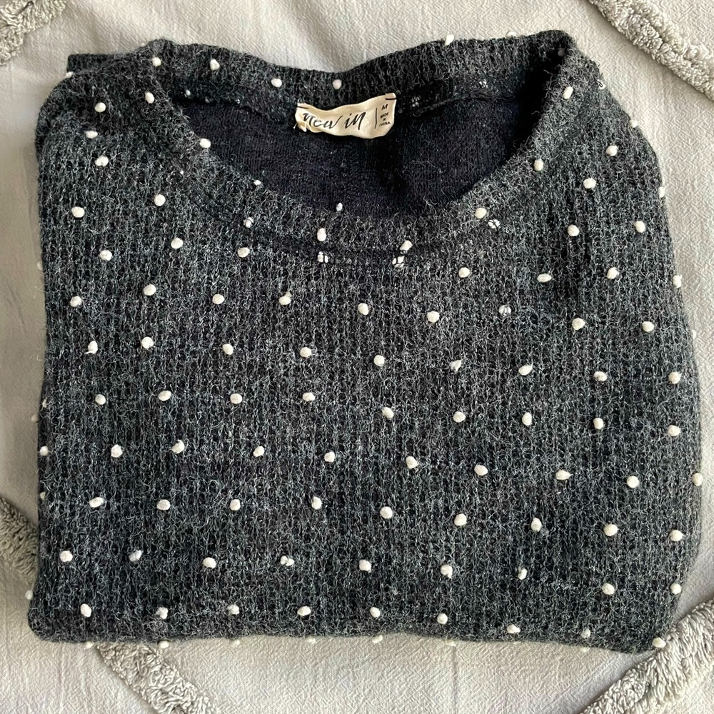New In Black Cropped Sweater w/ White Accents